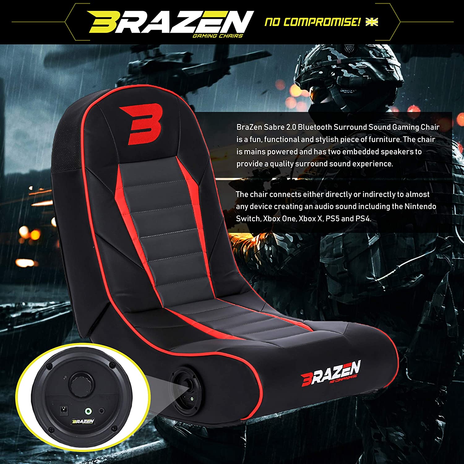 brazen sabre 2.0 bluetooth surround sound gaming chair